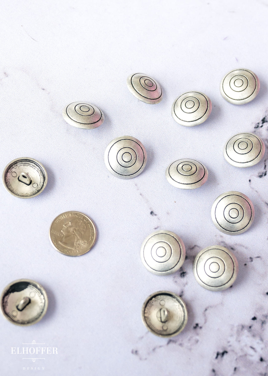Silver Concentric Circle Shank Buttons - Metal - 38L