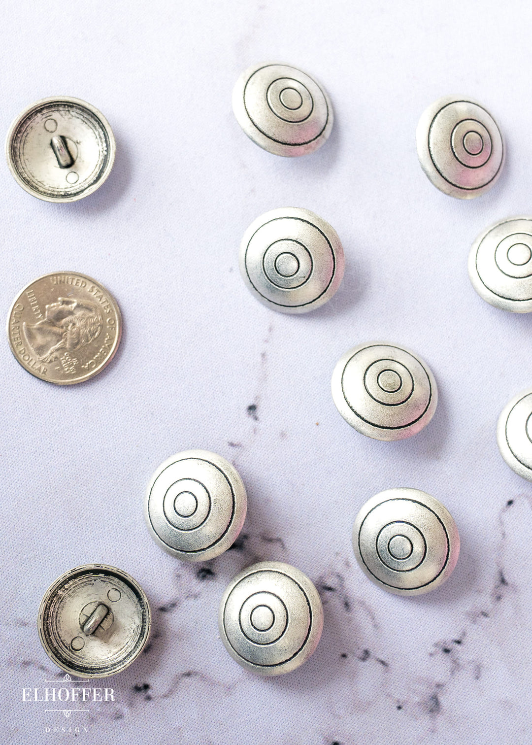 Silver Concentric Circle Shank Buttons - Metal - 38L
