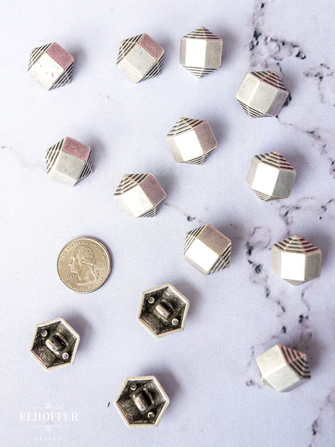 Silver Hexagonal 3D Shank Buttons - Metal - 36L