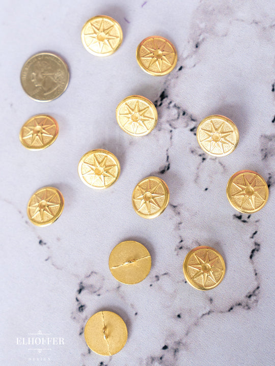 Gold 8 Pointed Star Shank Buttons - Metal - 30L