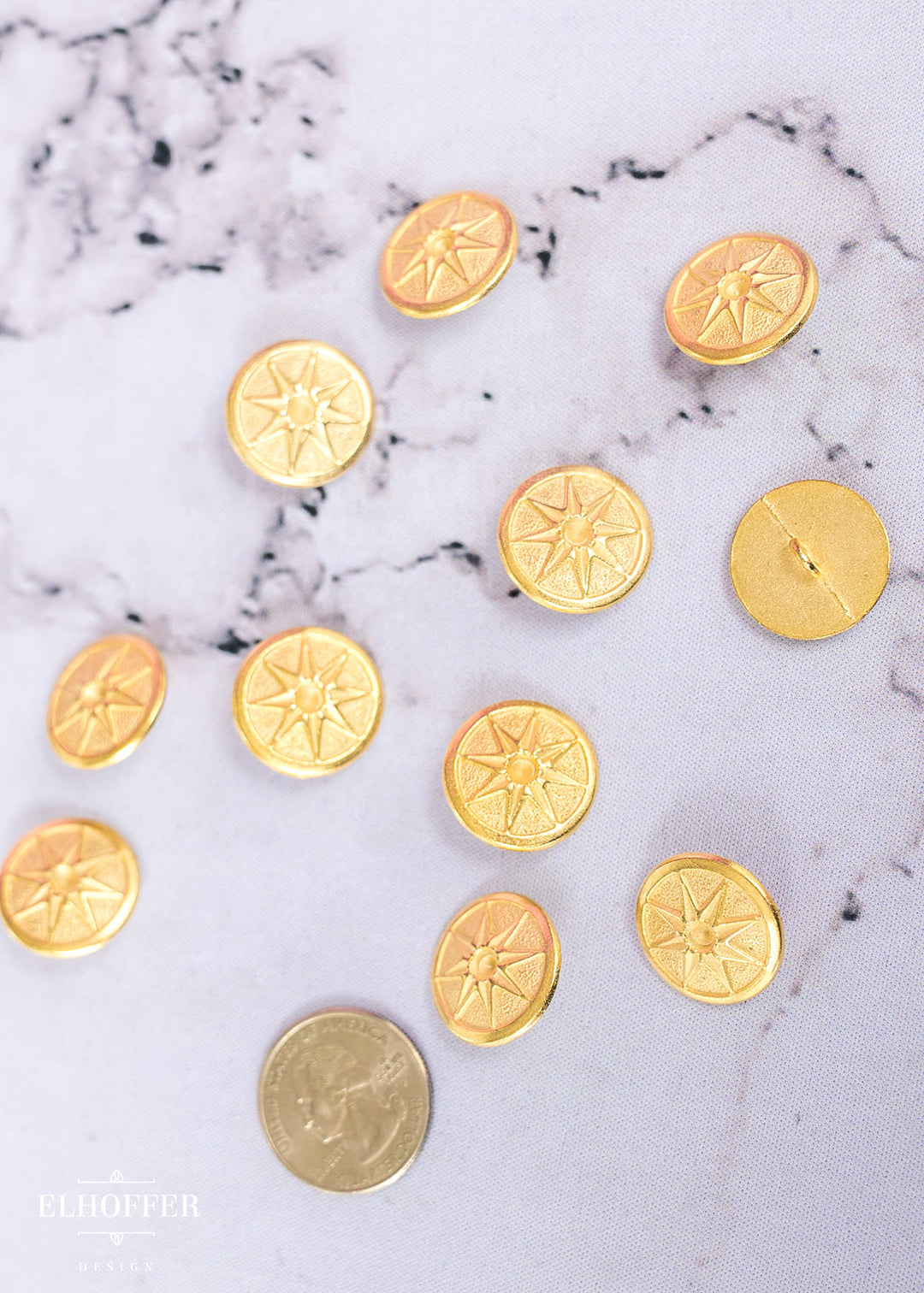 Gold 8 Pointed Star Shank Buttons - Metal - 30L