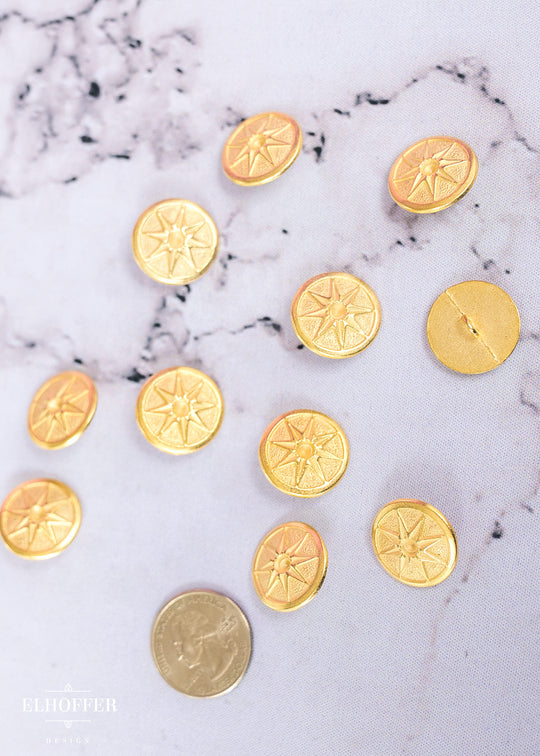 Gold 8 Pointed Star Shank Buttons - Metal - 30L