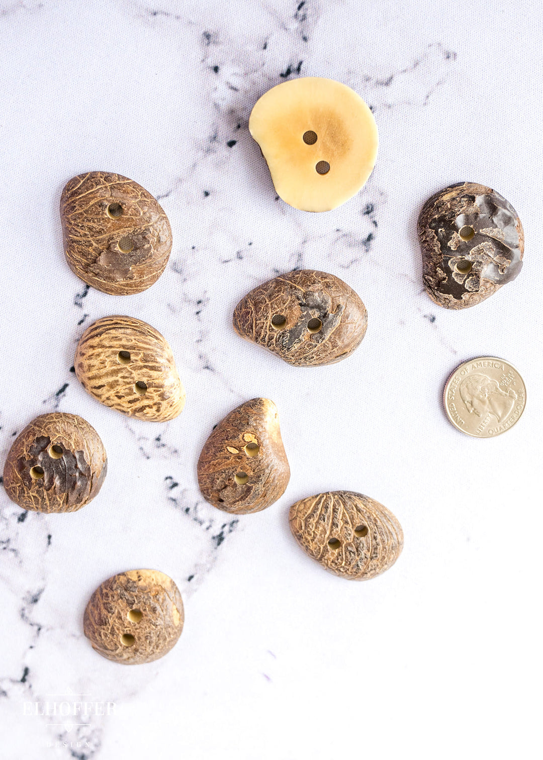 Handcrafted Avocado Pit Distressed 2 Hole Buttons - 48L