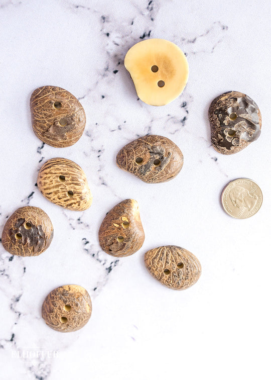 Handcrafted Avocado Pit Distressed 2 Hole Buttons - 48L