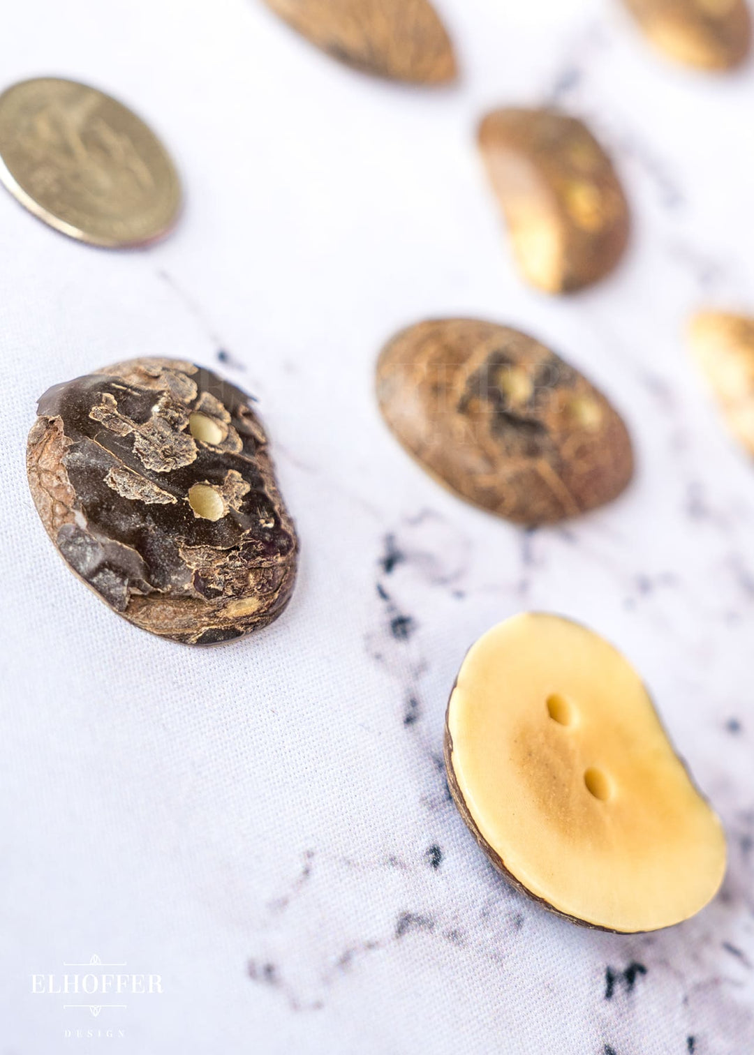 Handcrafted Avocado Pit Distressed 2 Hole Buttons - 48L