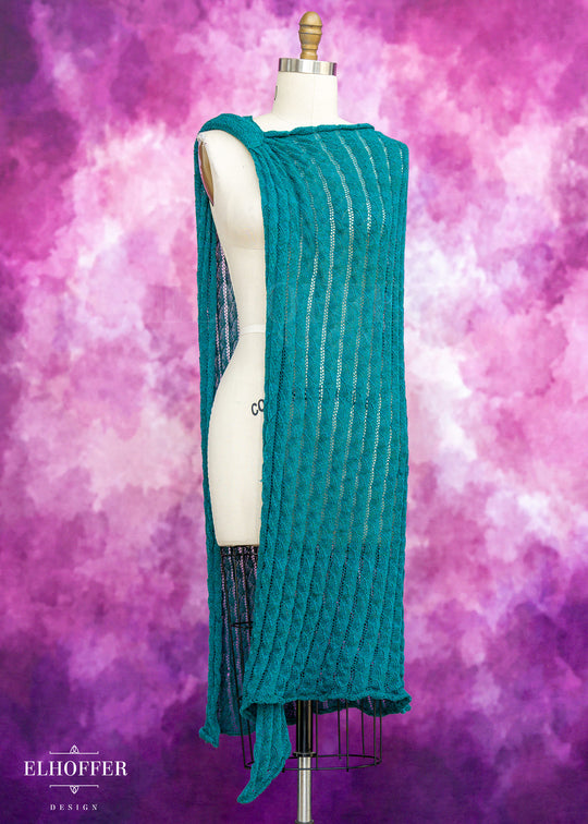 Handmade Runic Teal Dragonscale Draped Cape - Made from Damaged Knits