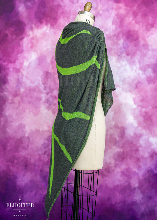Handmade Leaf Dark Green Draped Cape - Made from Damaged Knits