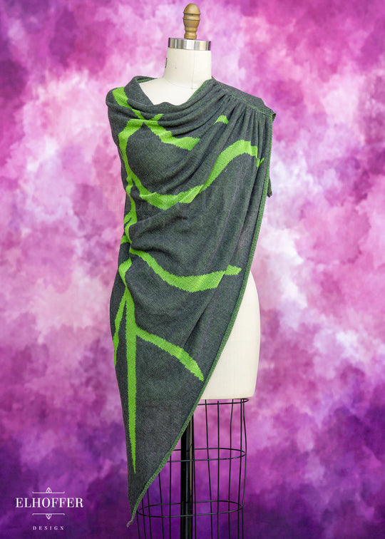 Handmade Leaf Dark Green Draped Cape - Made from Damaged Knits