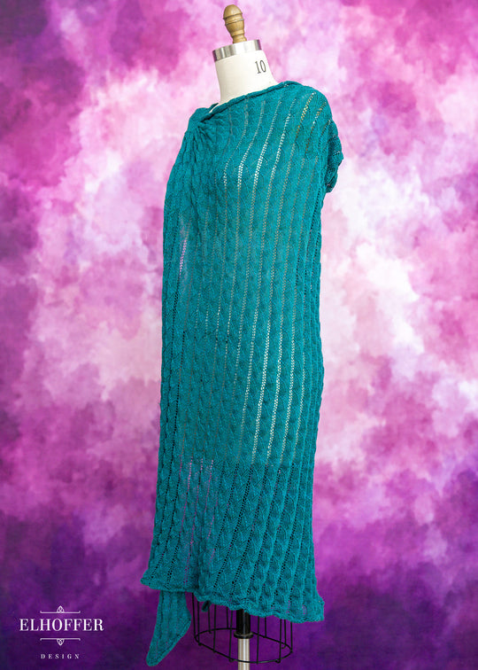 Handmade Runic Teal Dragonscale Draped Cape - Made from Damaged Knits