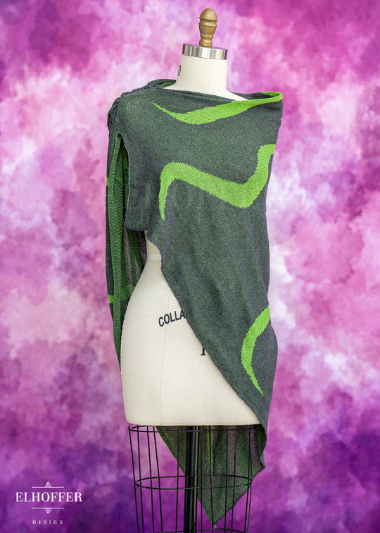 Handmade Leaf Dark Green Draped Cape - Made from Damaged Knits