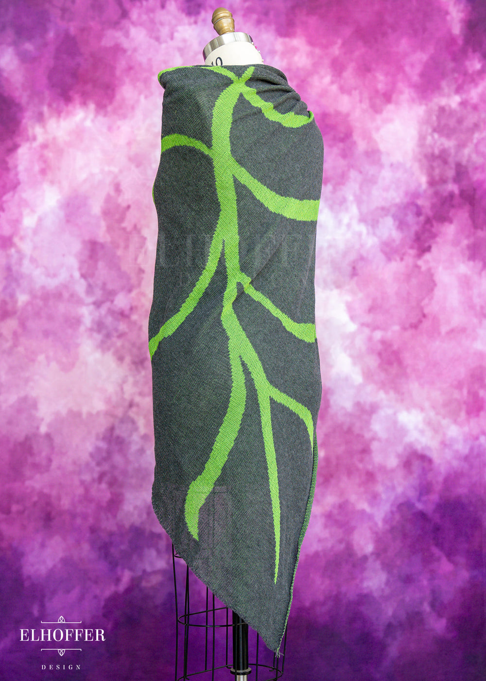 Handmade Leaf Dark Green Draped Cape - Made from Damaged Knits