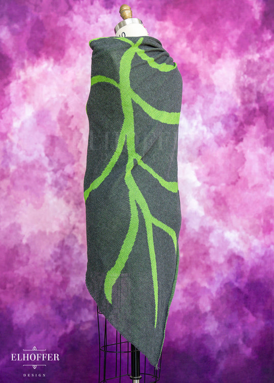 Handmade Leaf Dark Green Draped Cape - Made from Damaged Knits