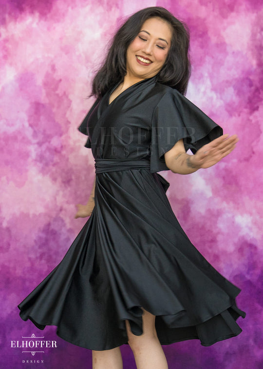 Essential Luisa Wrap Dress - Black Shiny Spandex