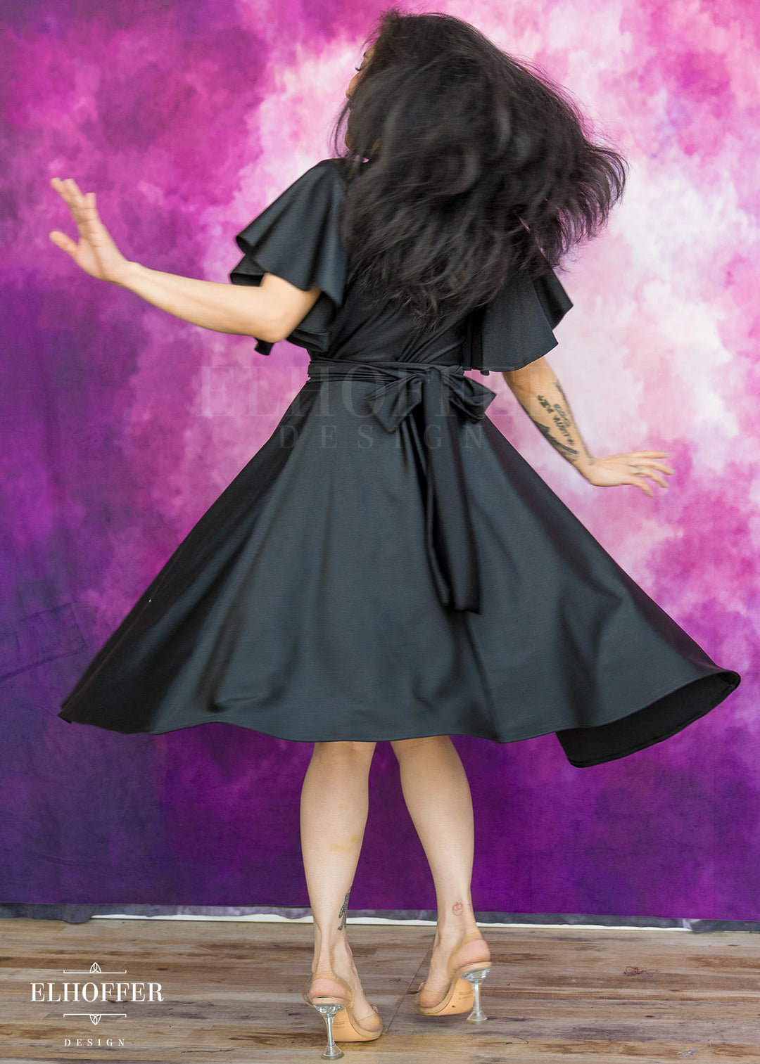 Essential Luisa Wrap Dress - Black Shiny Spandex