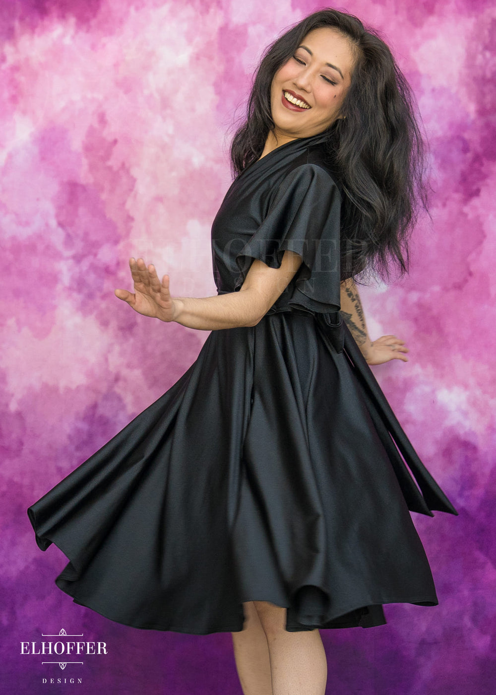 Essential Luisa Wrap Dress - Black Shiny Spandex