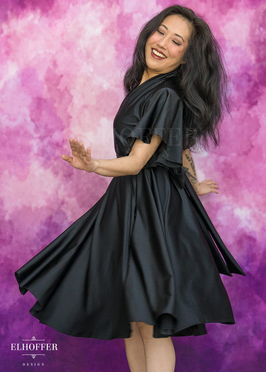 Essential Luisa Wrap Dress - Black Shiny Spandex