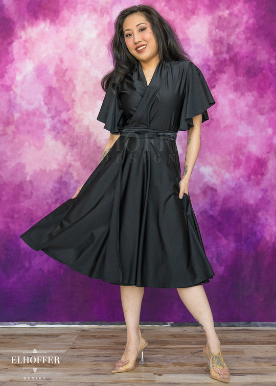 Essential Luisa Wrap Dress - Black Shiny Spandex