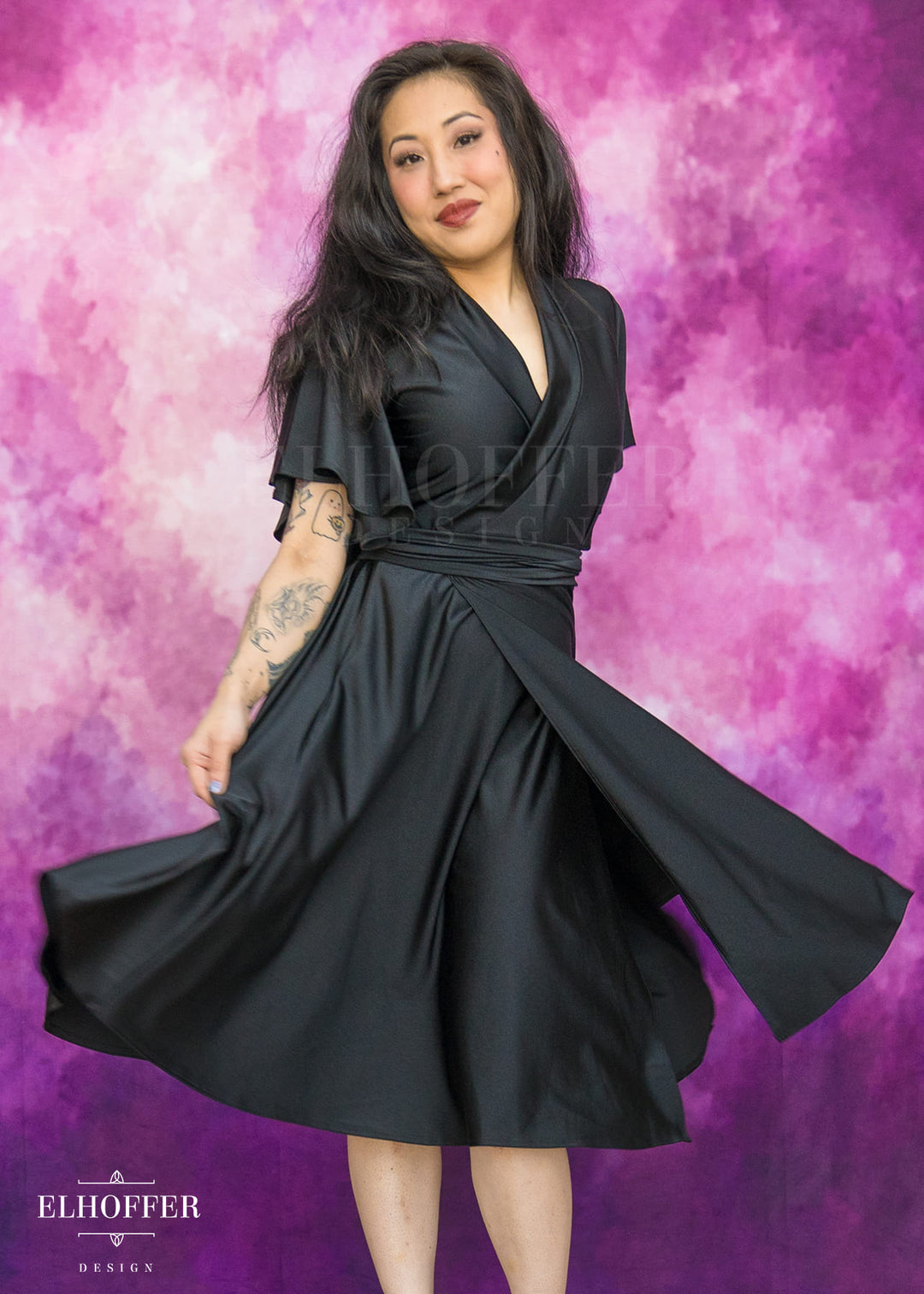 Essential Luisa Wrap Dress - Black Shiny Spandex