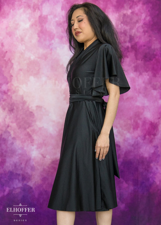 Essential Luisa Wrap Dress - Black Shiny Spandex