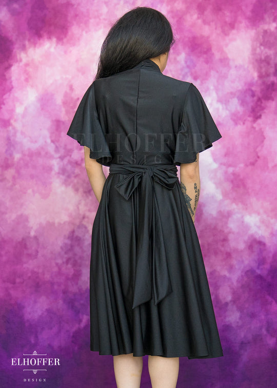 Essential Luisa Wrap Dress - Black Shiny Spandex