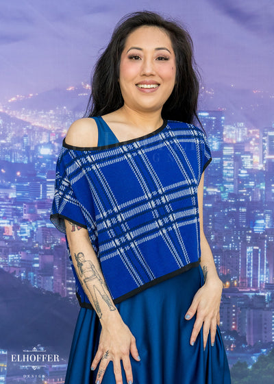 Essential Tartan Boatneck Crop - Cobalt