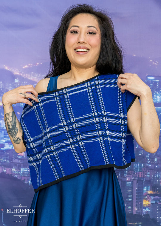 Essential Tartan Boatneck Crop - Cobalt