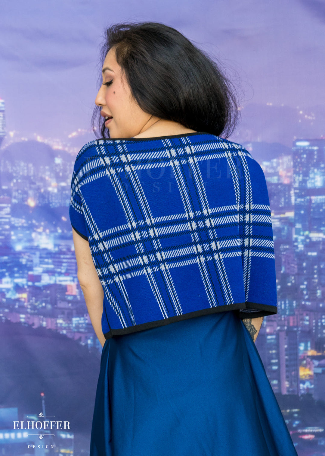 Essential Tartan Boatneck Crop - Cobalt