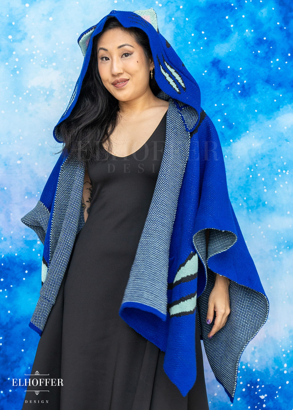 Blue Tiger Hooded Poncho