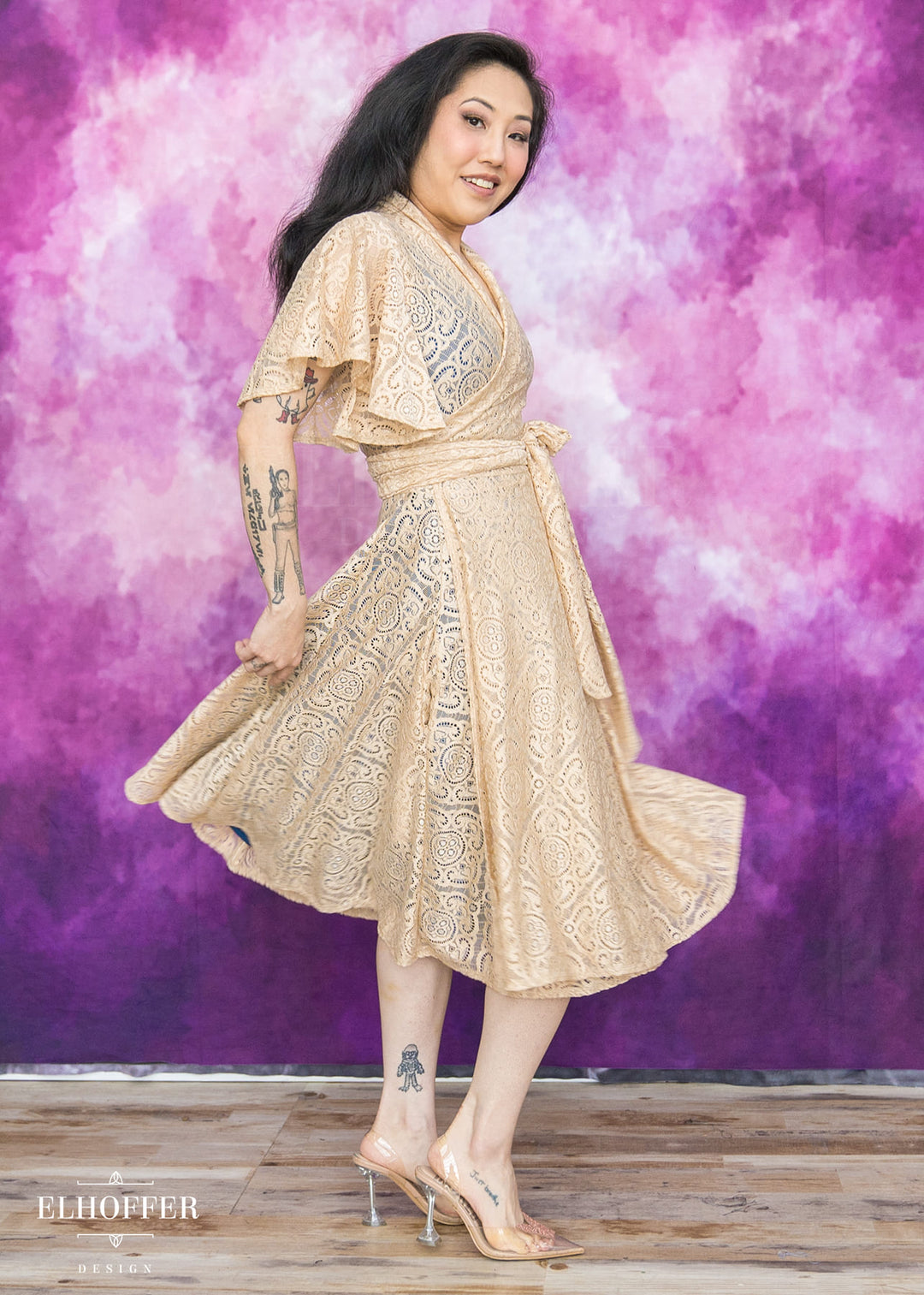 Essential Luisa Wrap Dress - Champagne Diamond Lace