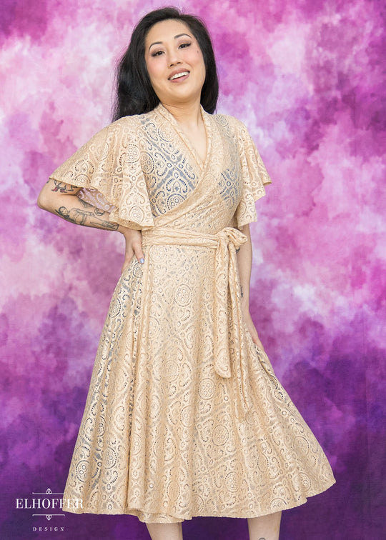 Essential Luisa Wrap Dress - Champagne Diamond Lace