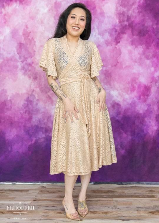 Essential Luisa Wrap Dress - Champagne Diamond Lace