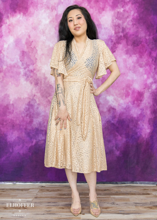 Essential Luisa Wrap Dress - Champagne Diamond Lace