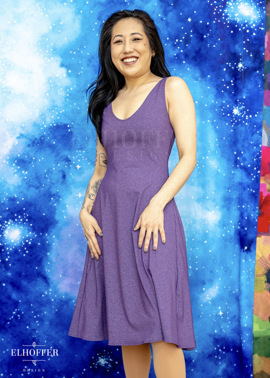 Essential Aquarius Knee Length Dress - Heathered Purple Compression Spandex