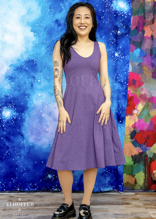 Essential Aquarius Knee Length Dress - Heathered Purple Compression Spandex