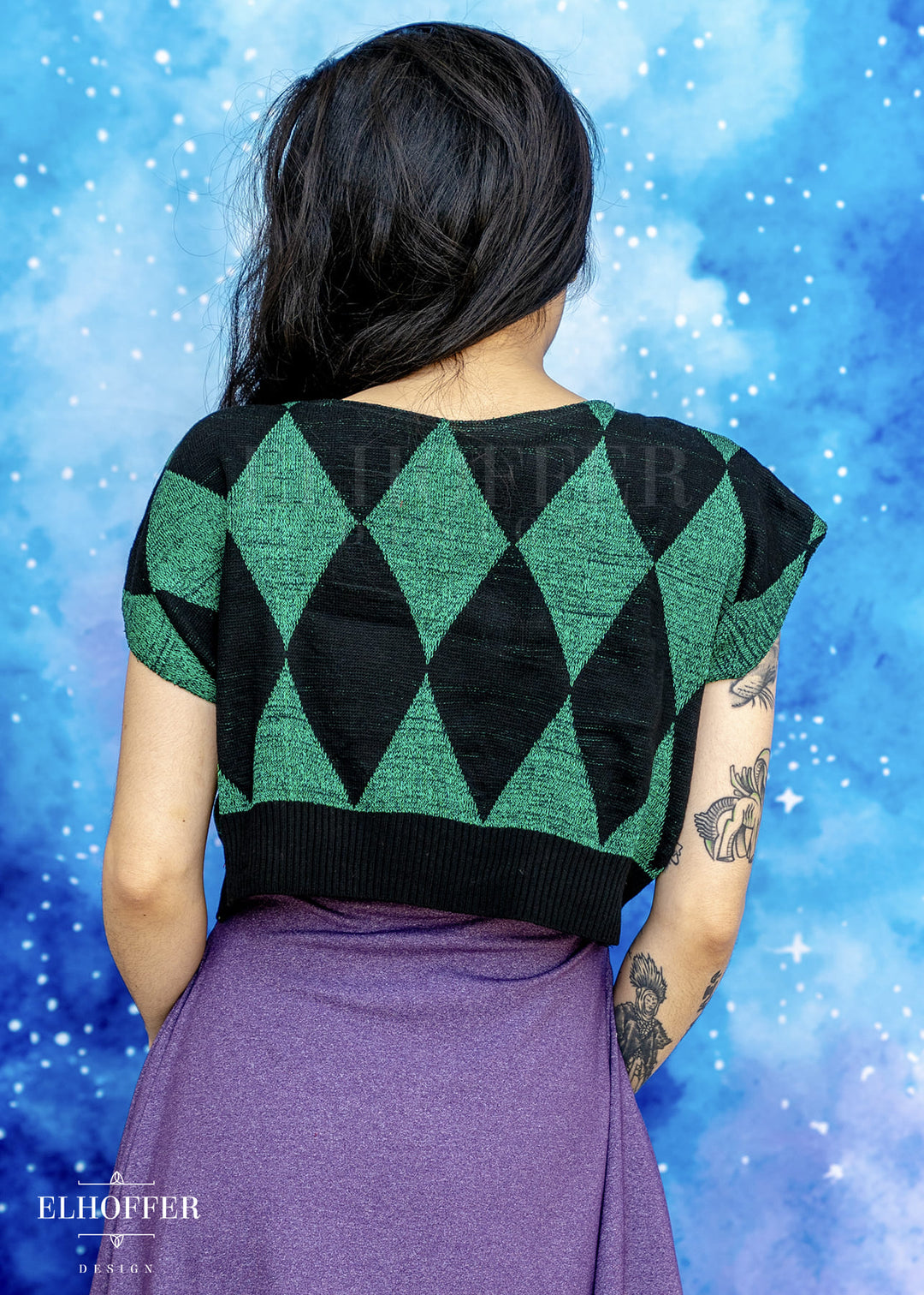 Handmade Boatneck Crop - Green Diamonds - Ideal on Smaller Sizes