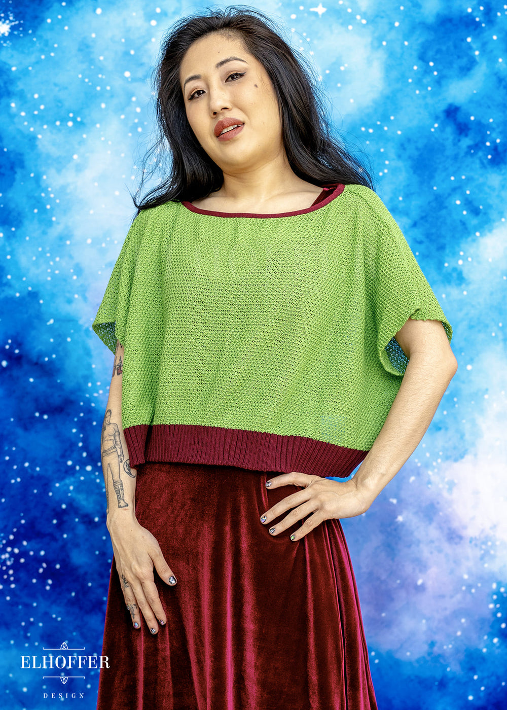 Handmade Boatneck Crop - Galactic Hunter Green