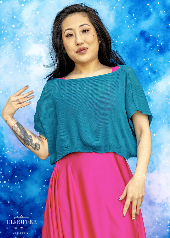 Handmade Boatneck Crop - Runic Teal - Gossamer Knit Ideal for Smaller Sizes