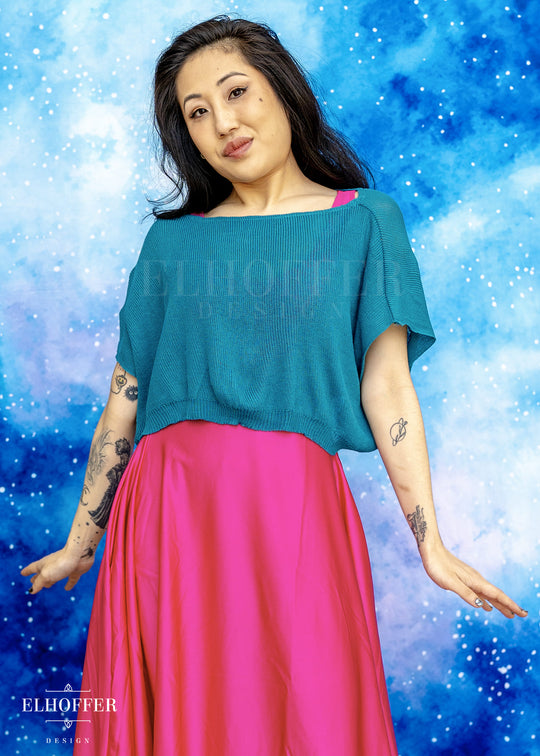 Handmade Boatneck Crop - Runic Teal - Gossamer Knit Ideal for Smaller Sizes