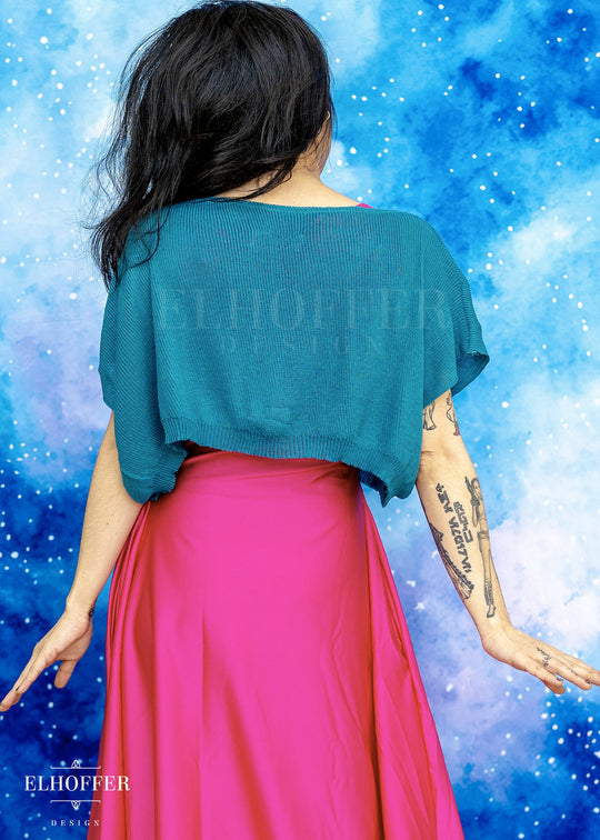 Handmade Boatneck Crop - Runic Teal - Gossamer Knit Ideal for Smaller Sizes
