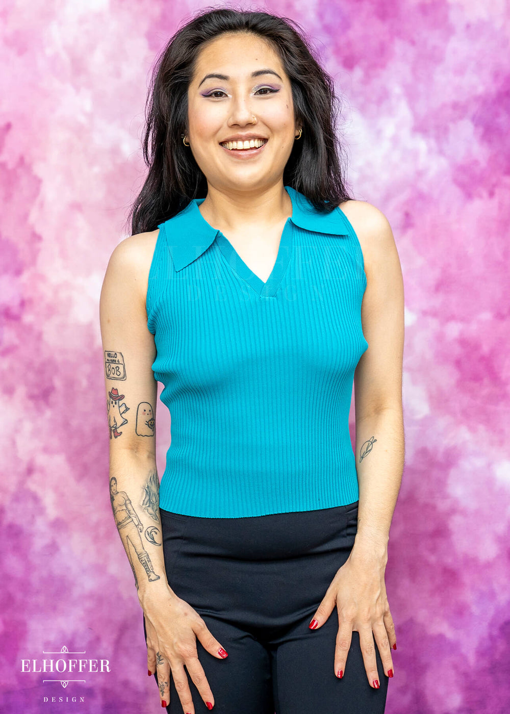 Essential Zoe Polo Crop - Electric Teal