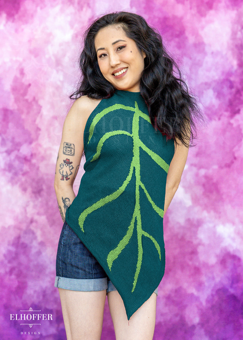 Essential Leaf Handkerchief Top - Tinker Green