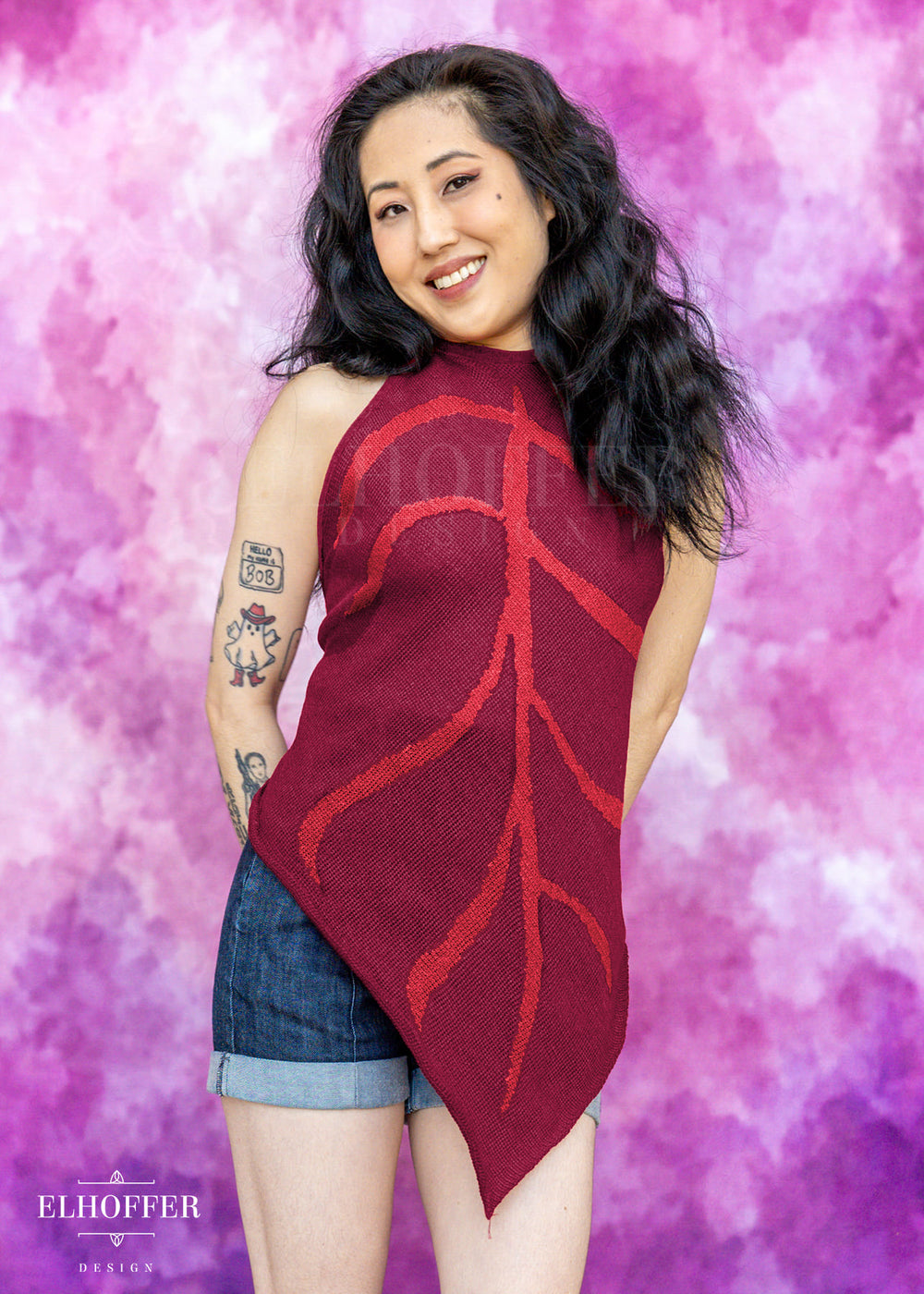 Essential Leaf Handkerchief Top - Autumnal Burgundy