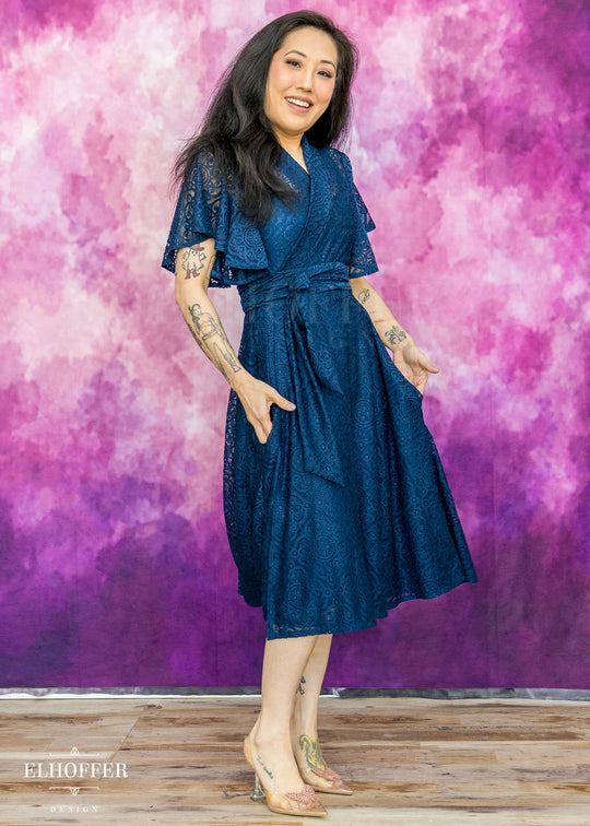 Essential Luisa Wrap Dress - Navy Diamond Lace