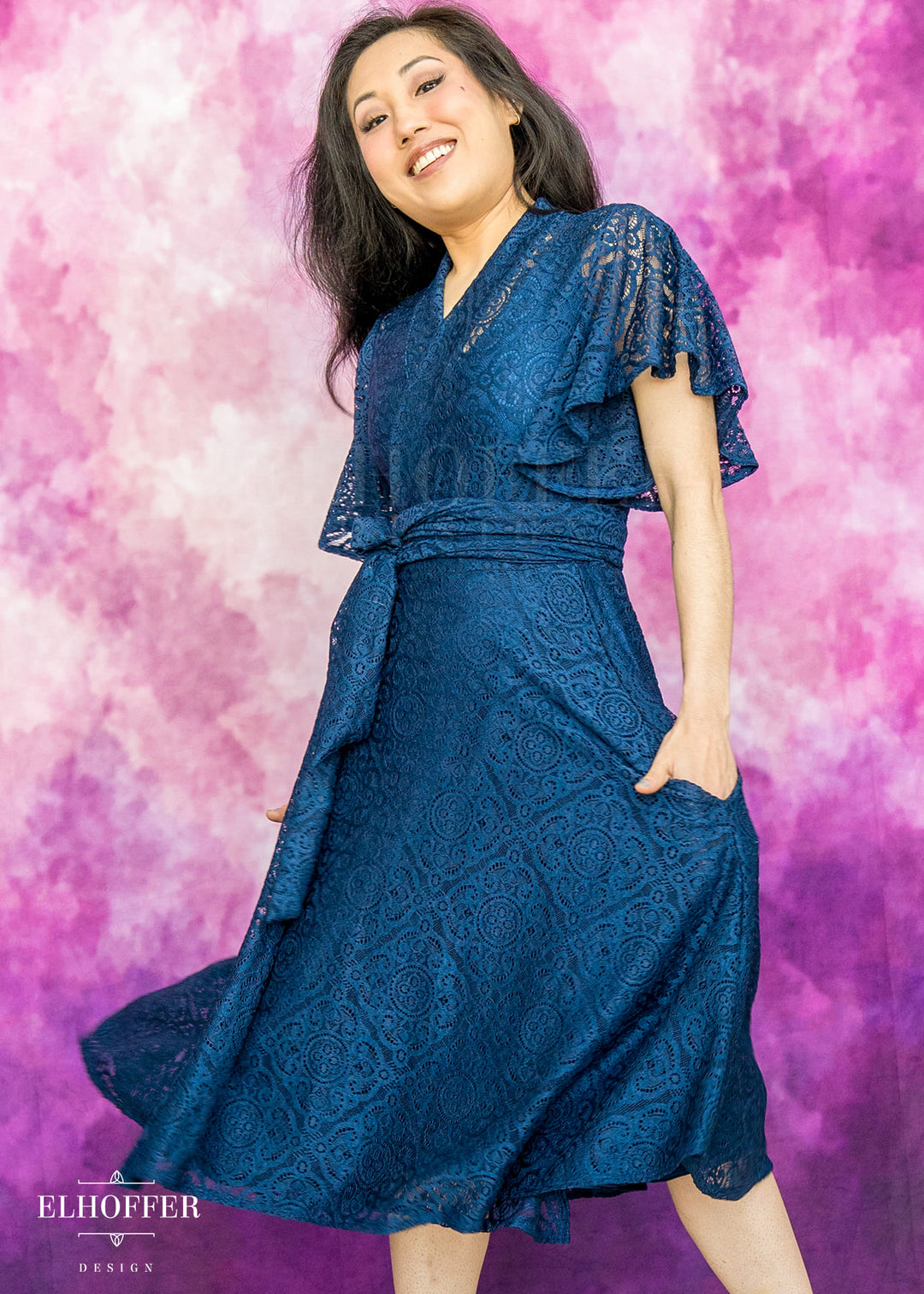 Essential Luisa Wrap Dress - Navy Diamond Lace