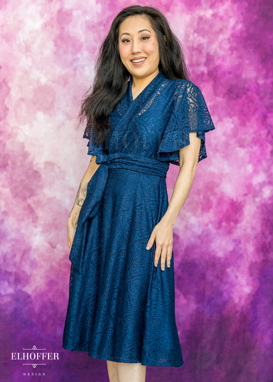 Essential Luisa Wrap Dress - Navy Diamond Lace