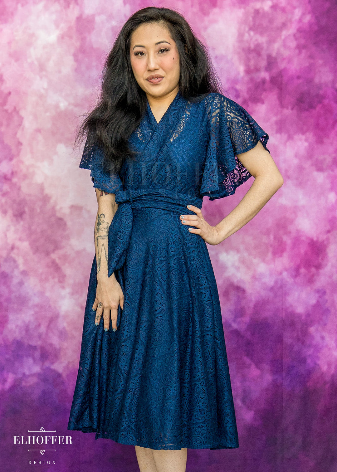 Essential Luisa Wrap Dress - Navy Diamond Lace Elhoffer Design Essential Luisa Wrap Dress - Navy Diamond Lace Elhoffer Design