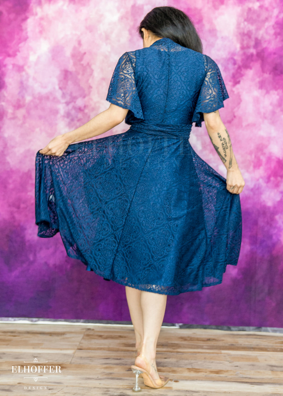 Essential Luisa Wrap Dress - Navy Diamond Lace