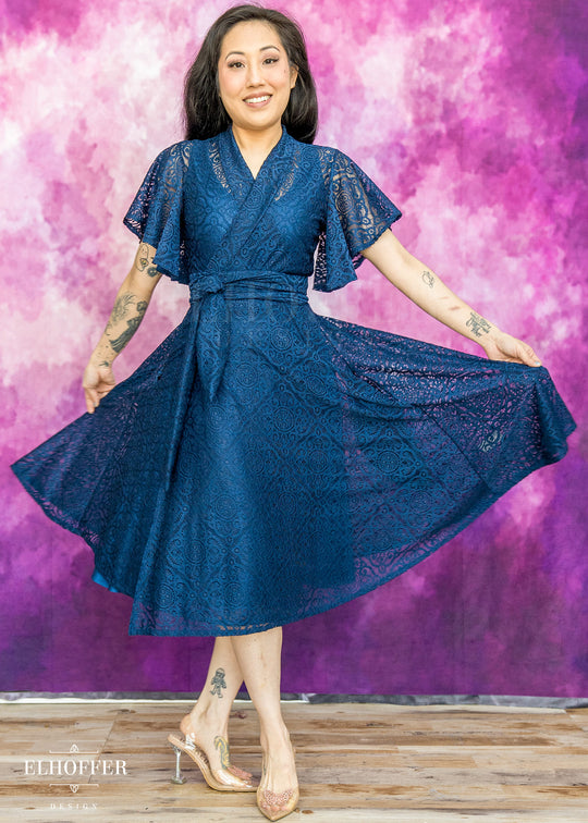 Essential Luisa Wrap Dress - Navy Diamond Lace