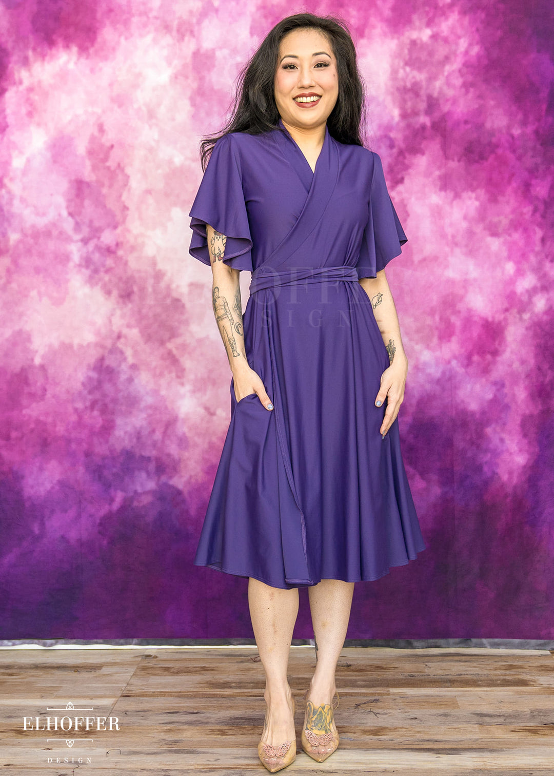 purple haze dress AW.Bridal A-line V-Neck Ankle Length Short Sleeves Satin Ruching Split Long Bridesmaid Dresses Dress Purple Haze Size 4