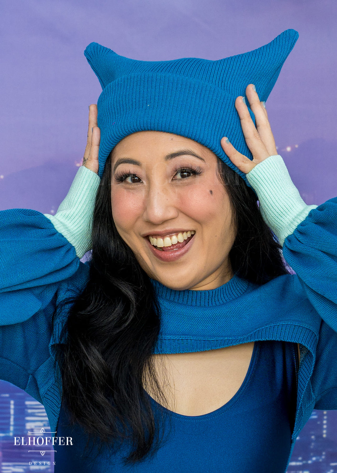 Snips Blue Ribbed Demon Horn Beanie